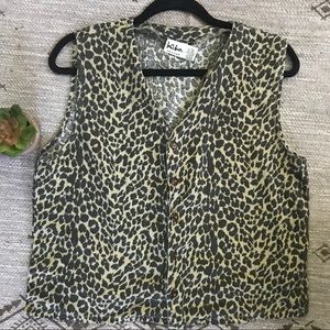 100% Linen Cheetah Print Vest Kiko Petite